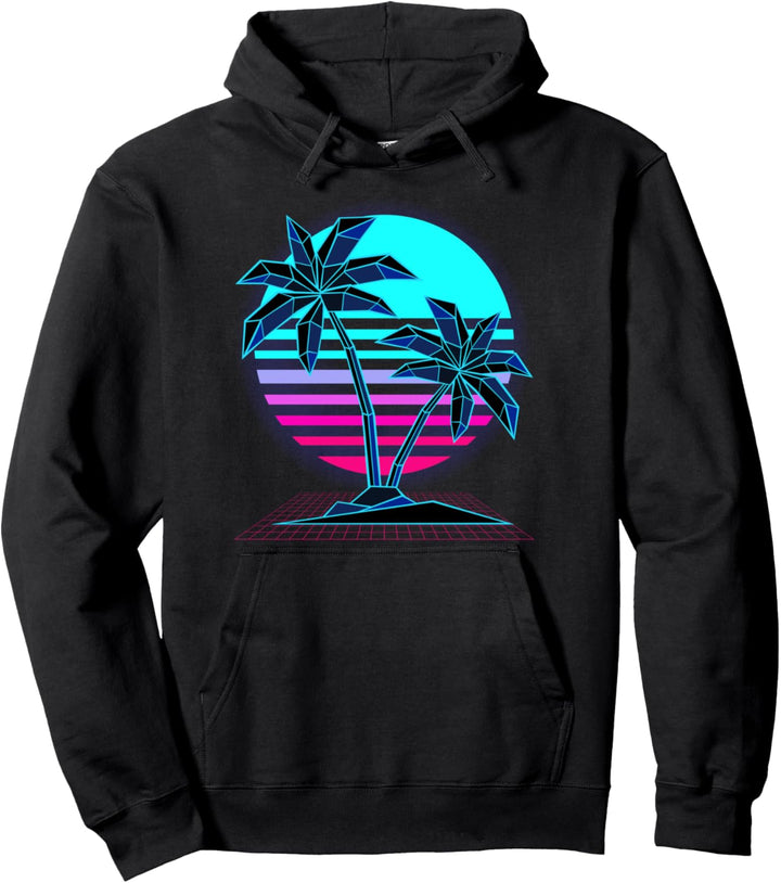 Vaporwave Aesthetic Palmen Sonnenuntergang Japanische Musik Pullover Hoodie
