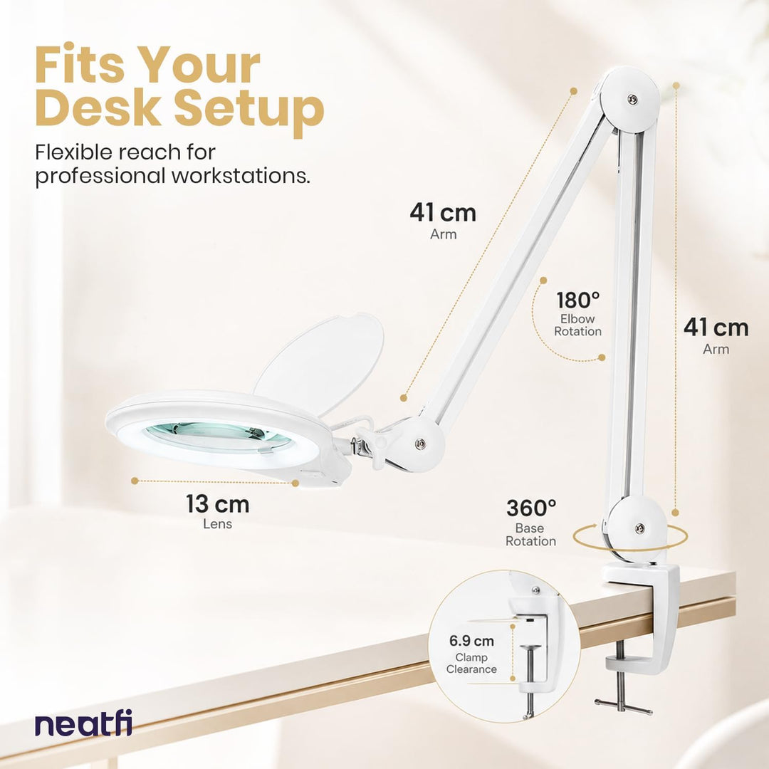 Neatfi Pro Series – Bifokale LED-Lupenlampe | 1200 Lumen | 8D/20D Vergrösserung | CRI 95 | 13 cm Gla