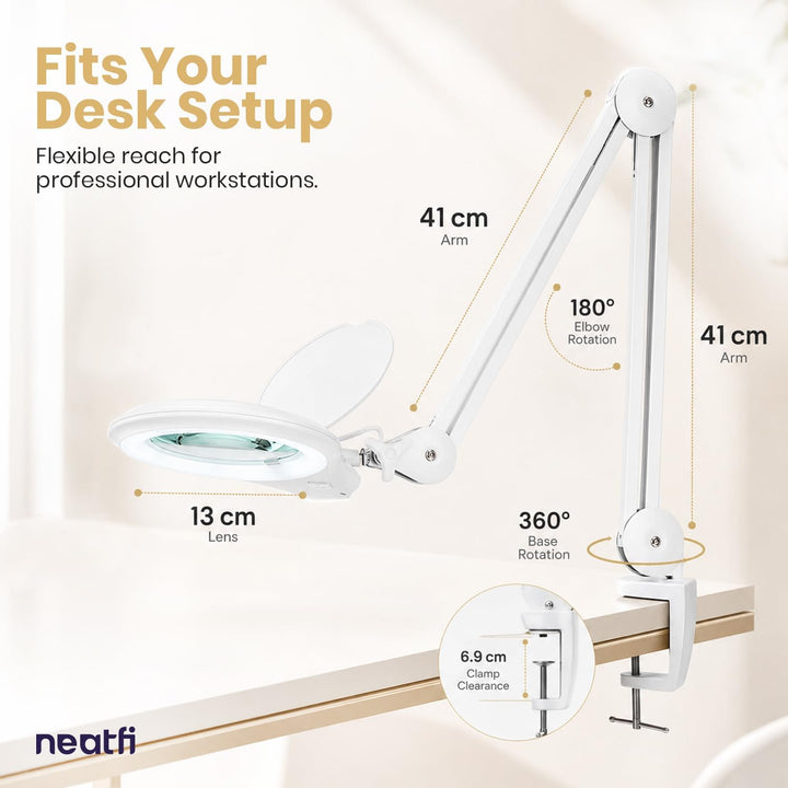 Neatfi Pro Series – Bifokale LED-Lupenlampe | 1200 Lumen | 8D/20D Vergrösserung | CRI 95 | 13 cm Gla