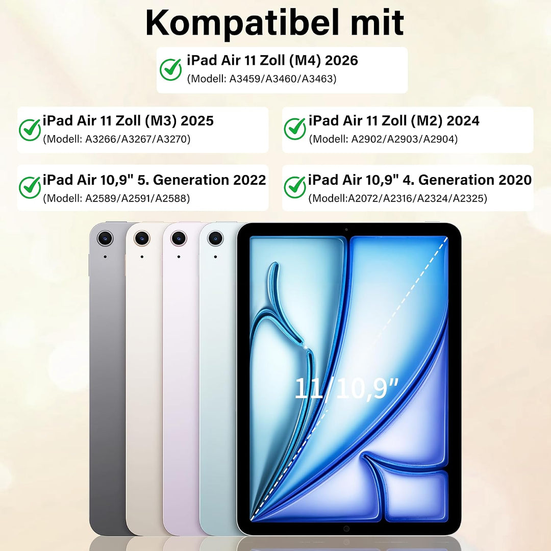 Hülle für iPad Air 11 Zoll M4/M3/M2 (2026/2025/2024) 8./7./6. Gen, Hülle mit Stifthalter für iPad Ai