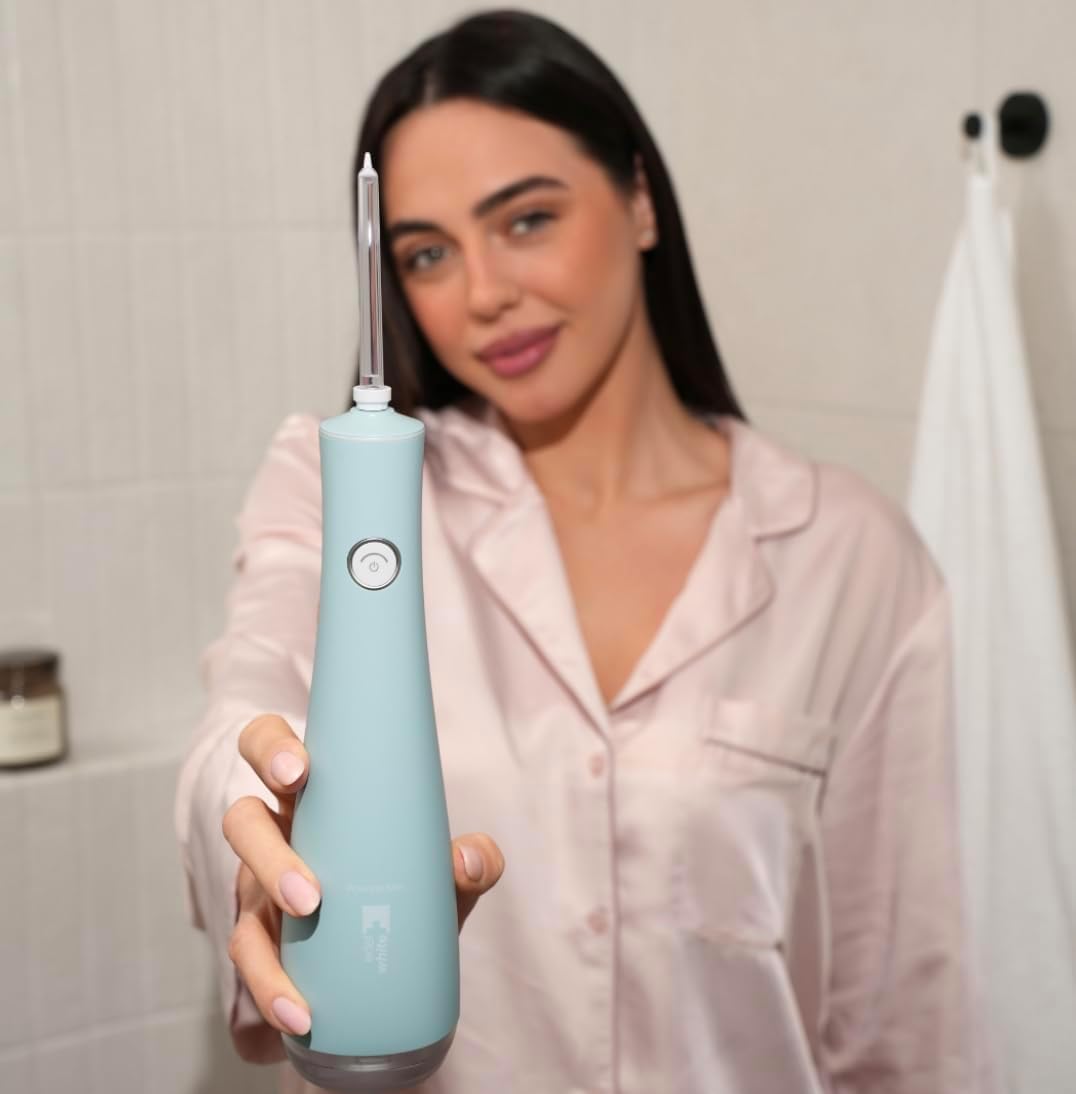 edelwhite Flosserpik Power SPA portable Munddusche mit sehr starkem Akku, 3 Wasserstrahlintensitäten