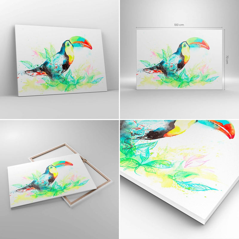 Bilder auf Leinwand 100x70cm Leinwandbild Vogel Toucan Neugier wild Gross Wanddeko Bild Schlafzimmer