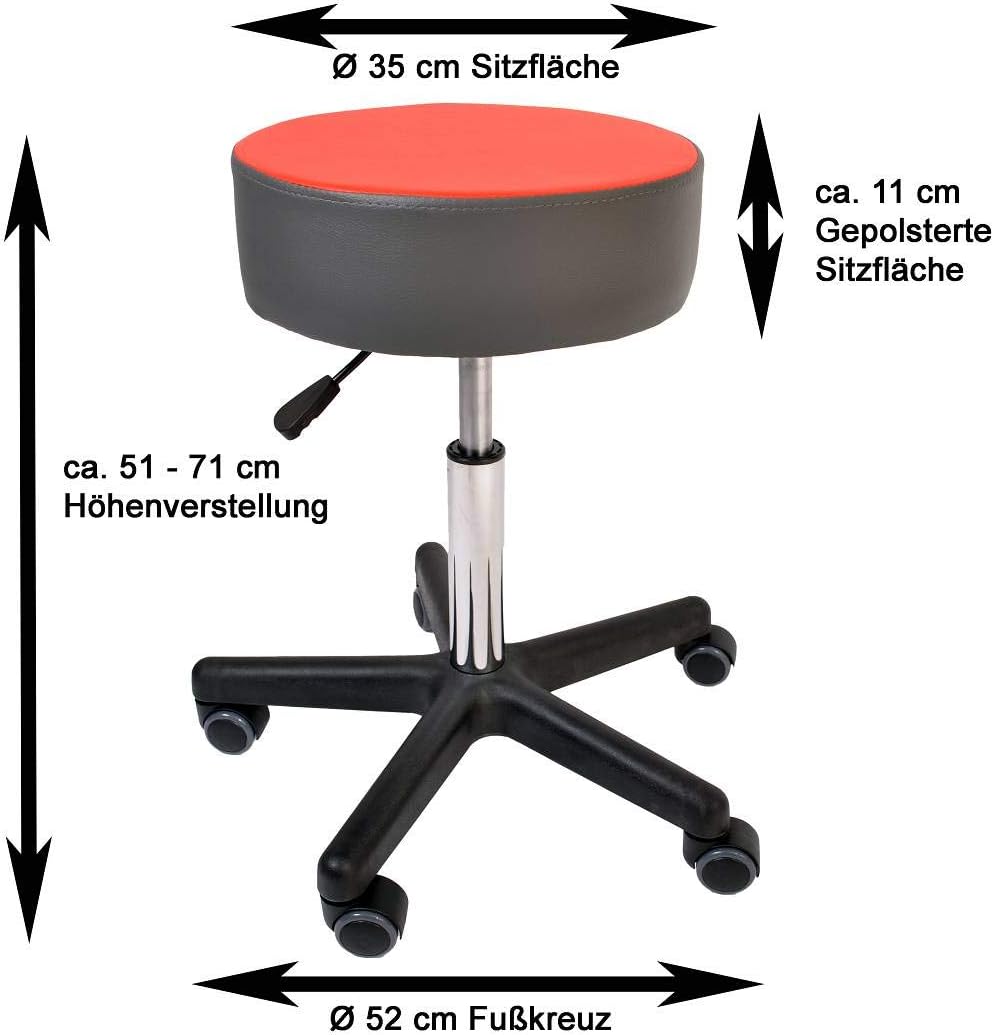 Promafit Rollhocker Fritz mit PU-Rollen - Sitzstuhl Arbeitsstuhl Arbeishocker Rollhocker Hocker in D