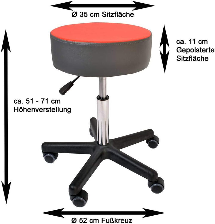 Promafit Rollhocker Fritz mit PU-Rollen - Sitzstuhl Arbeitsstuhl Arbeishocker Rollhocker Hocker in D