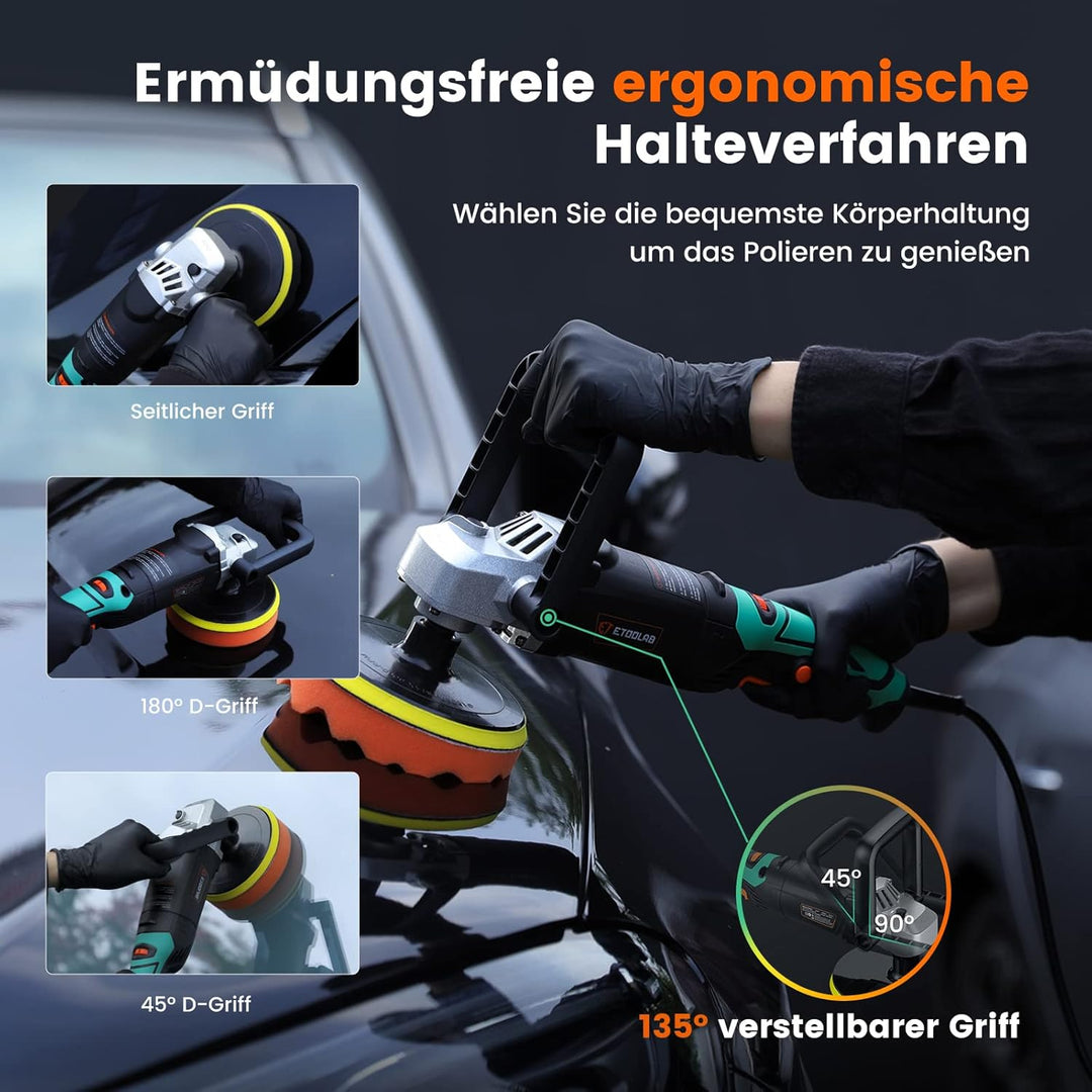 ETOOLAB Poliermaschine Auto, 1200W [Professional] 7 Variable Geschwindigkeit, 22 tlg, Auto Poliermas