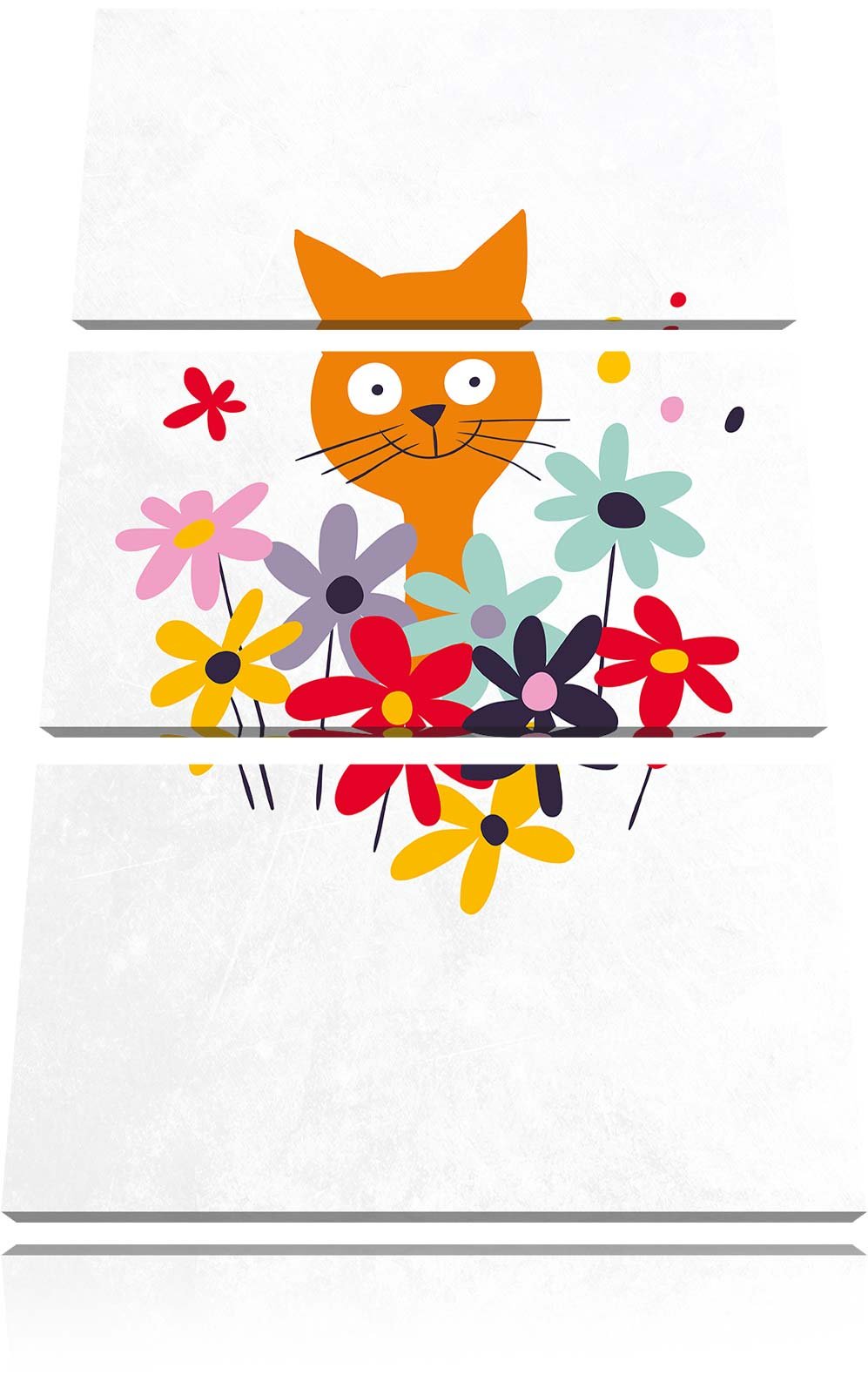 Pixxprint Fröhliche Katze mit Blumen als Leinwandbild/Grösse: 3 Teilig (120x80) cm/Wandbild/Kunstdru