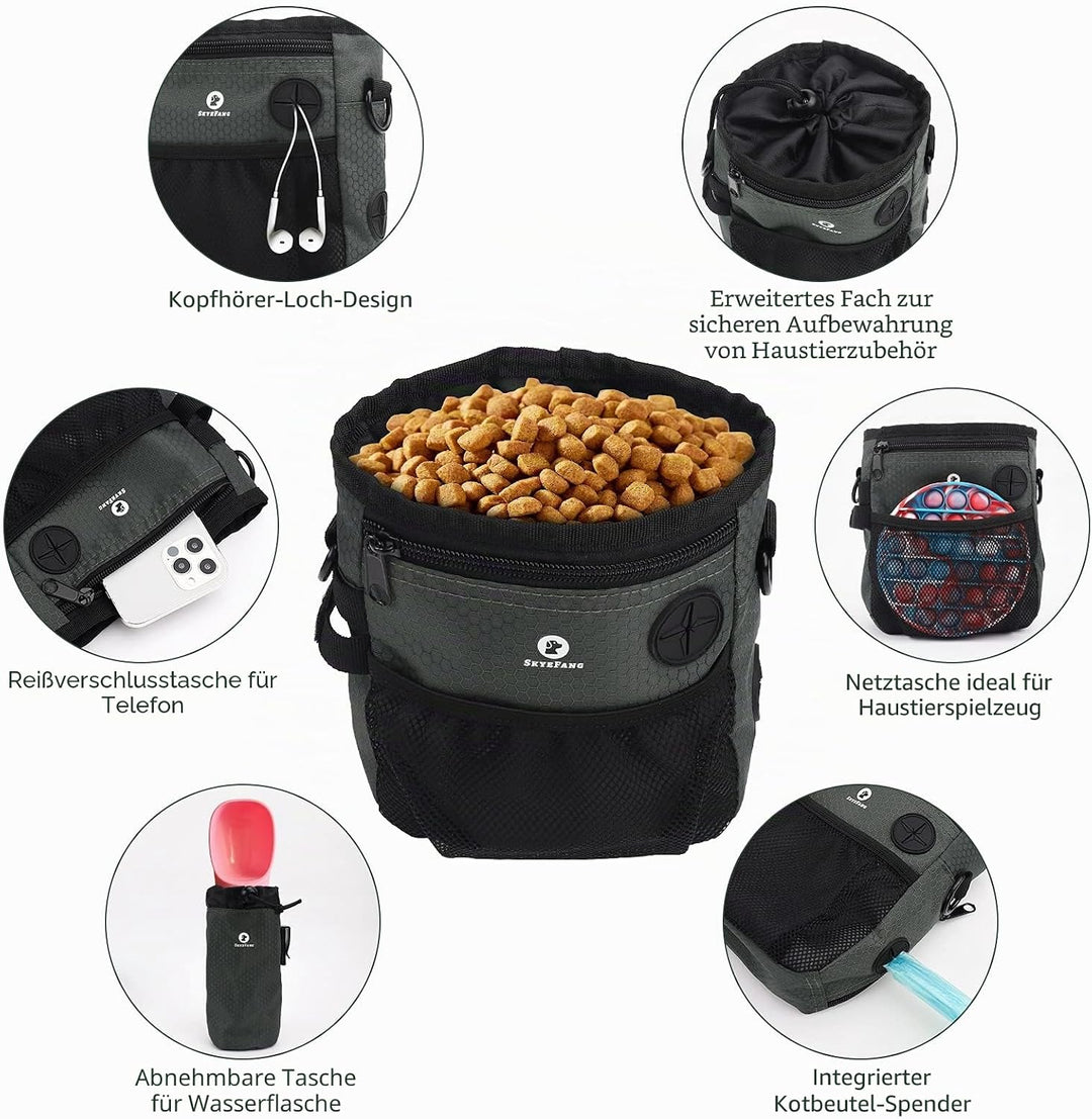 SkyeFang Futterbeutel Hund,2 in 1 Leckerlibeutel für Hunde,mit Wasserflasche Tasche,Abnehmbare Futte