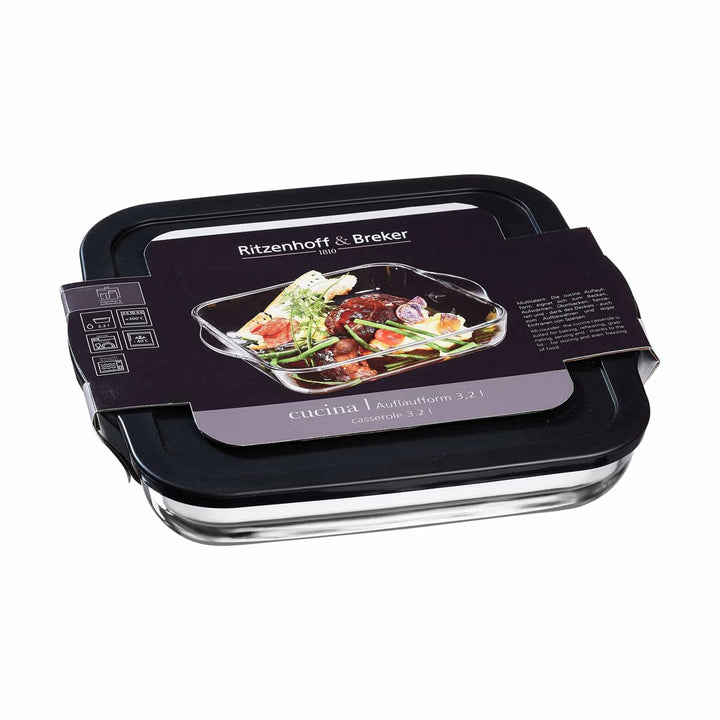Ritzenhoff & Breker Auflaufform Cucina, aus Glas, Quadratisch, 32 x 29 cm, 3,2 Liter, Frischhaltedos