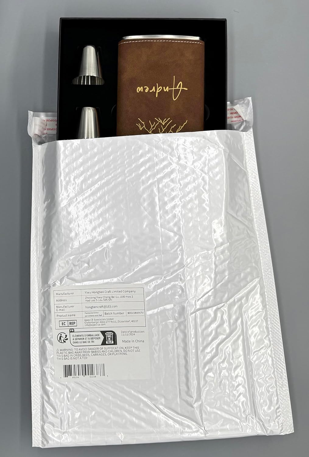 Flachmann Gravur mit Initialen nach Mass, Flachmann Edelstahl Gross 12oz/355ml Personalisiert, Perso
