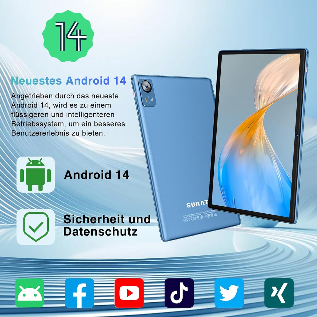 2025 Neueste Tablet 10 Zoll Android 14 mit 22GB RAM+128GB ROM 1TB TF, Octa-Core,Widevine L1,5G+2.4G