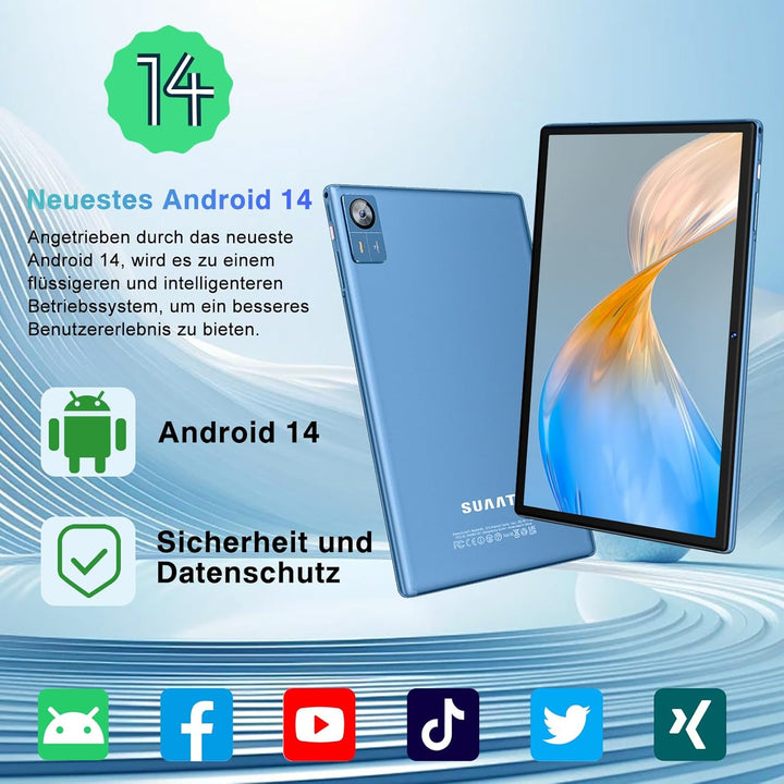 2025 Neueste Tablet 10 Zoll Android 14 mit 22GB RAM+128GB ROM 1TB TF, Octa-Core,Widevine L1,5G+2.4G