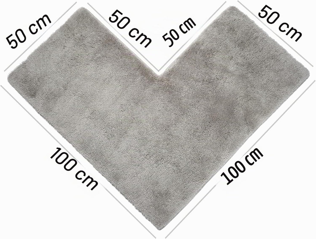 Badeliga® Eck Duschmatte Hellgrau, idealer Duschvorleger für eckige Duschkabinen. Extrem flauschig,