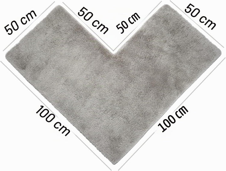 Badeliga® Eck Duschmatte Hellgrau, idealer Duschvorleger für eckige Duschkabinen. Extrem flauschig,