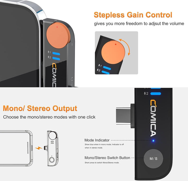 comica Vimo-S UC 2.4GHz Lavalier Wireless Mikrofon für USB-C Android Smartphone mit Ladebox, 200M Üb