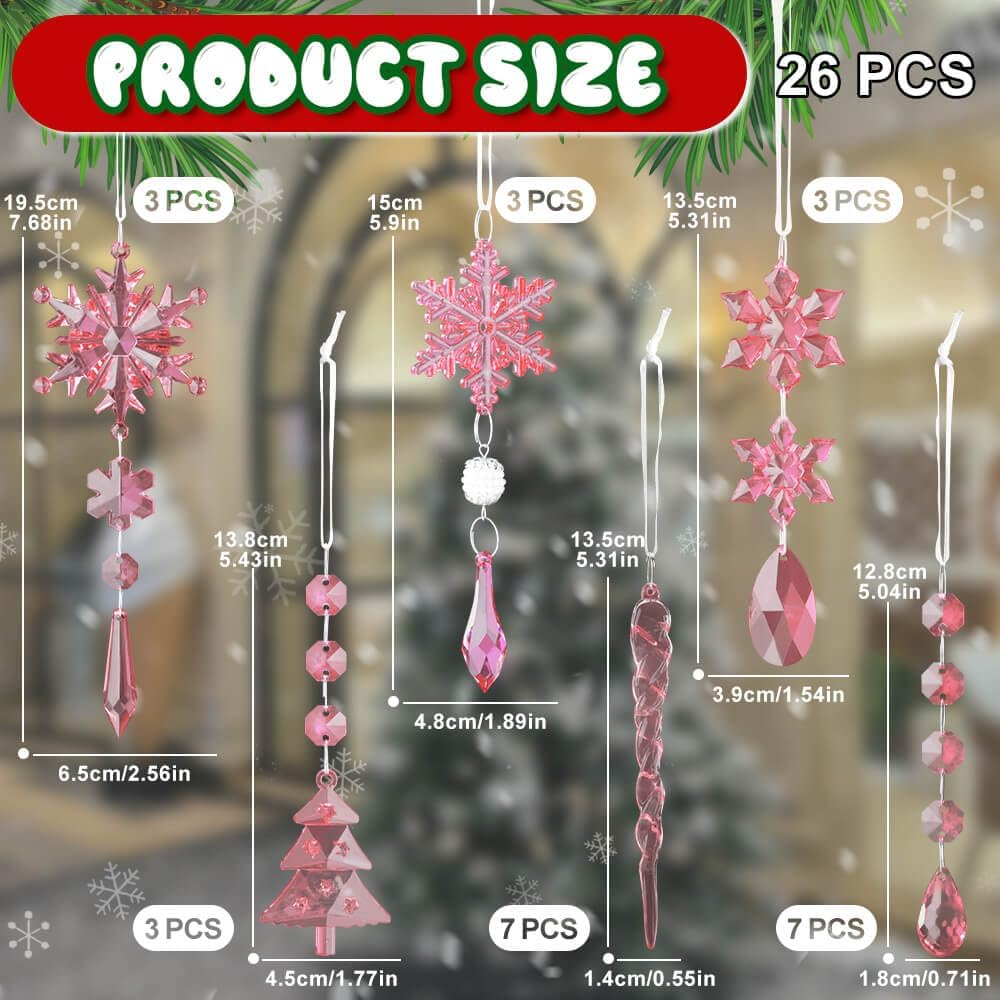 Lanpn 26 Stück Weihnachten Dekoration Kristall Christbaumschmuck Anhänger, Acryl Schneeflocken Eisza