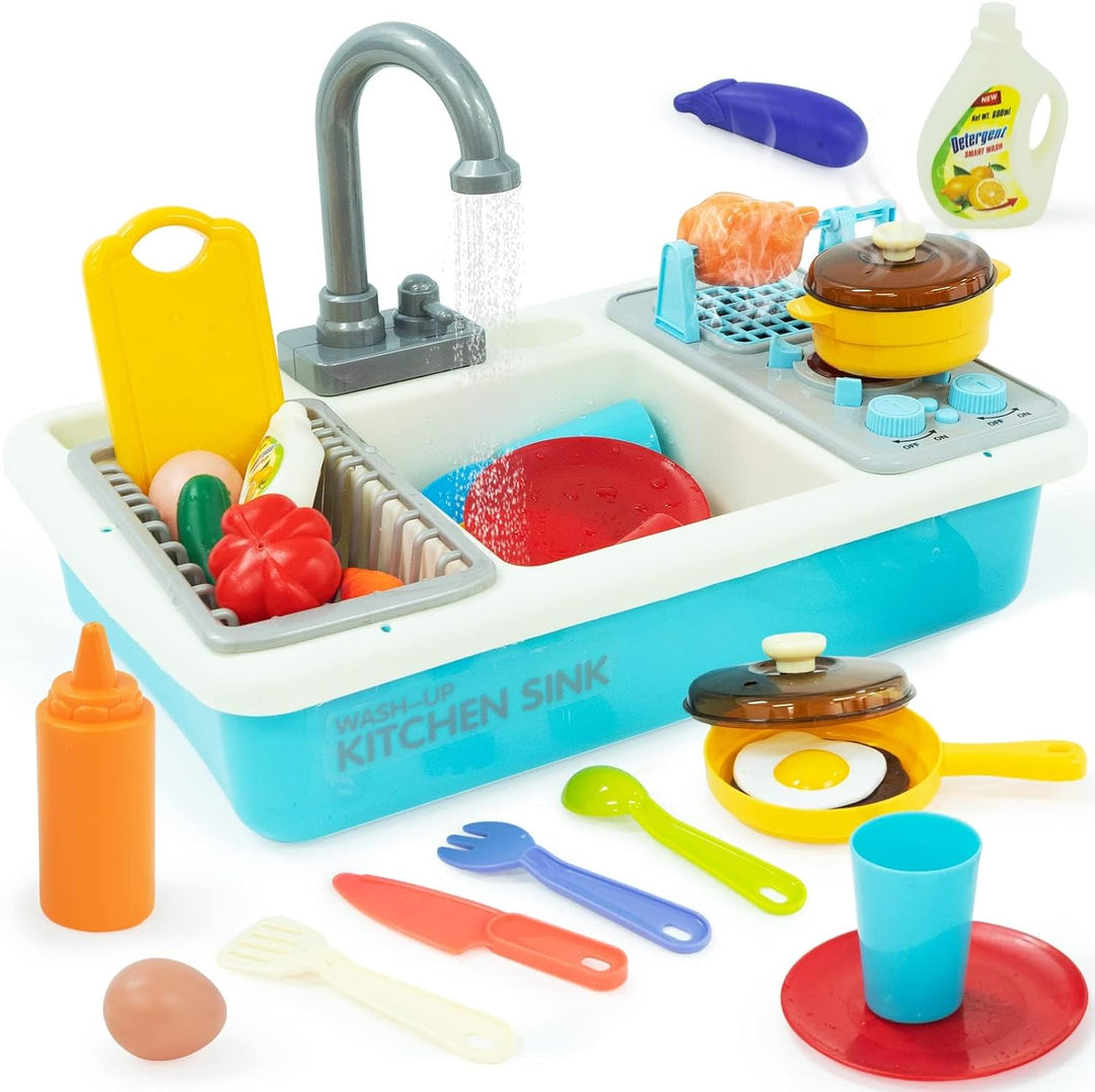 Küchenspüle Spielzeug,Küchenspüle Spielzeug Set mit Wasserkreislauf und Grillfunktion, Spülbecken fü