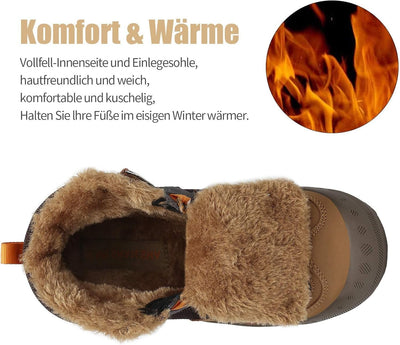 Mishansha Kinder Winterschuhe Gefüttert Winterstiefel für Jungen Mädchen Gr.24-38 26 EU Braun Schwar