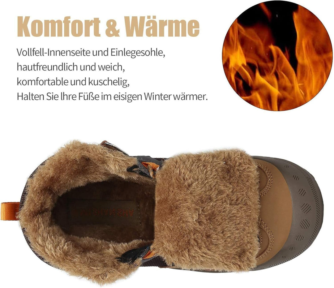 Mishansha Kinder Winterschuhe Gefüttert Winterstiefel für Jungen Mädchen Gr.24-38 27 EU Braun Schwar