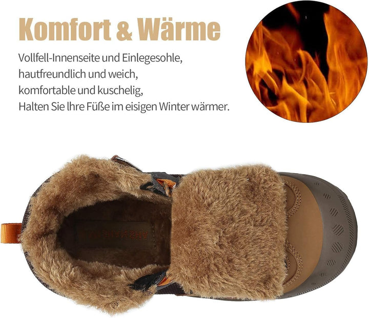 Mishansha Kinder Winterschuhe Gefüttert Winterstiefel für Jungen Mädchen Gr.24-38 27 EU Braun Schwar