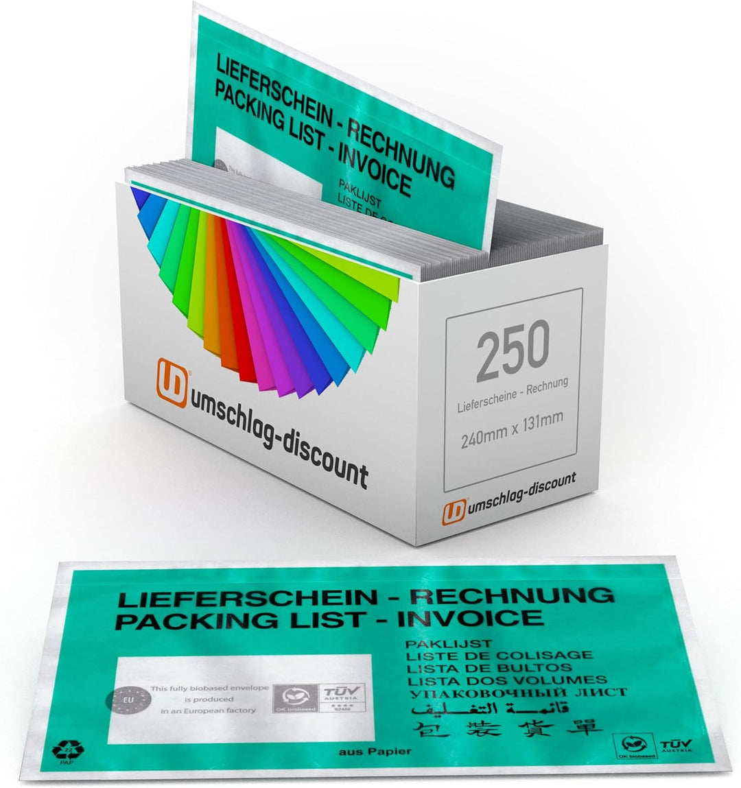 umschlag-discount – grüne Versandtaschen aus Papier für Lieferscheine, Rechnungen, Retourenscheine &
