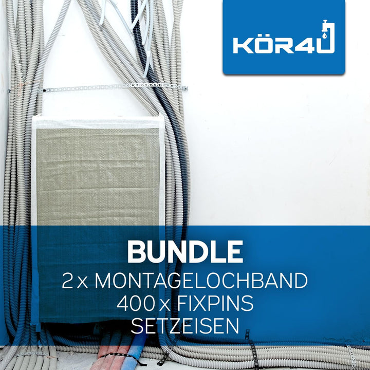 kör4u Fixpin Lochband Montageset mit 2x Montagelochband, Setzeisen und 400 Fixpin Nägeln, Starter-Se