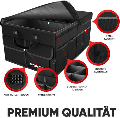 FORTEM Kofferraum Organizer, Kofferraumtasche, Zusammenklappbarer Auto Organizer Kofferraum mit Fäch