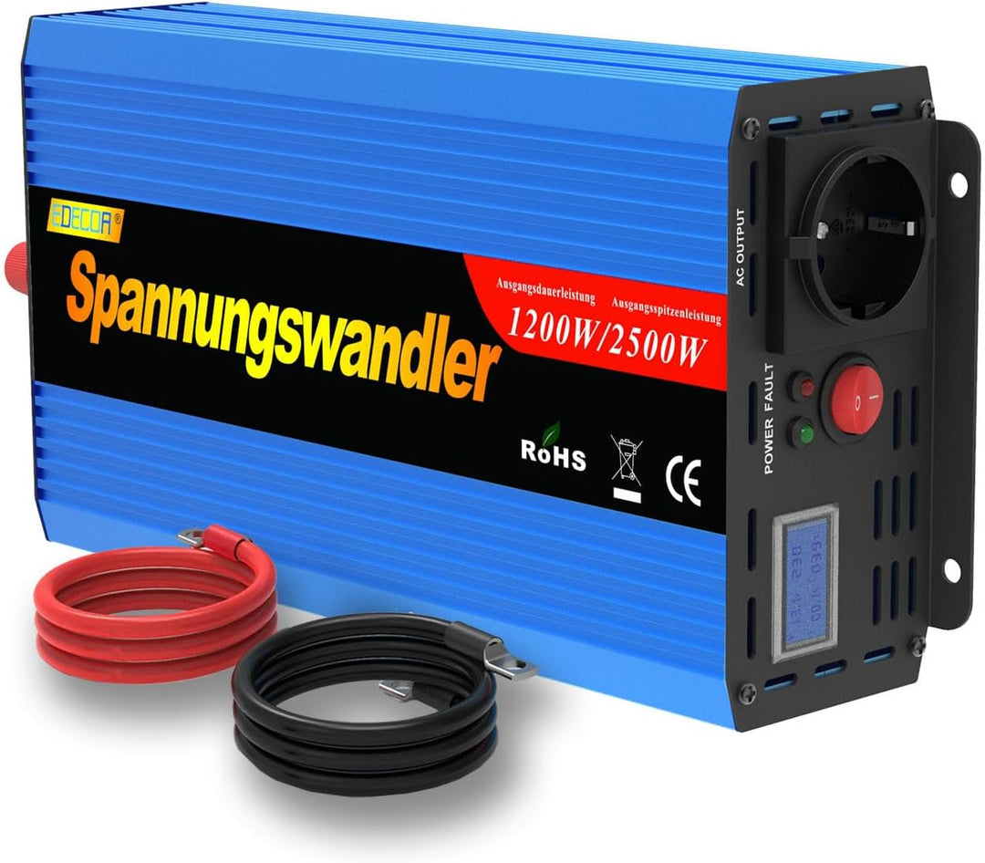EDECOA Spannungswandler 1200w wechselrichter 12v auf 230v Spannungswandler modifizierter 12v 230 mit