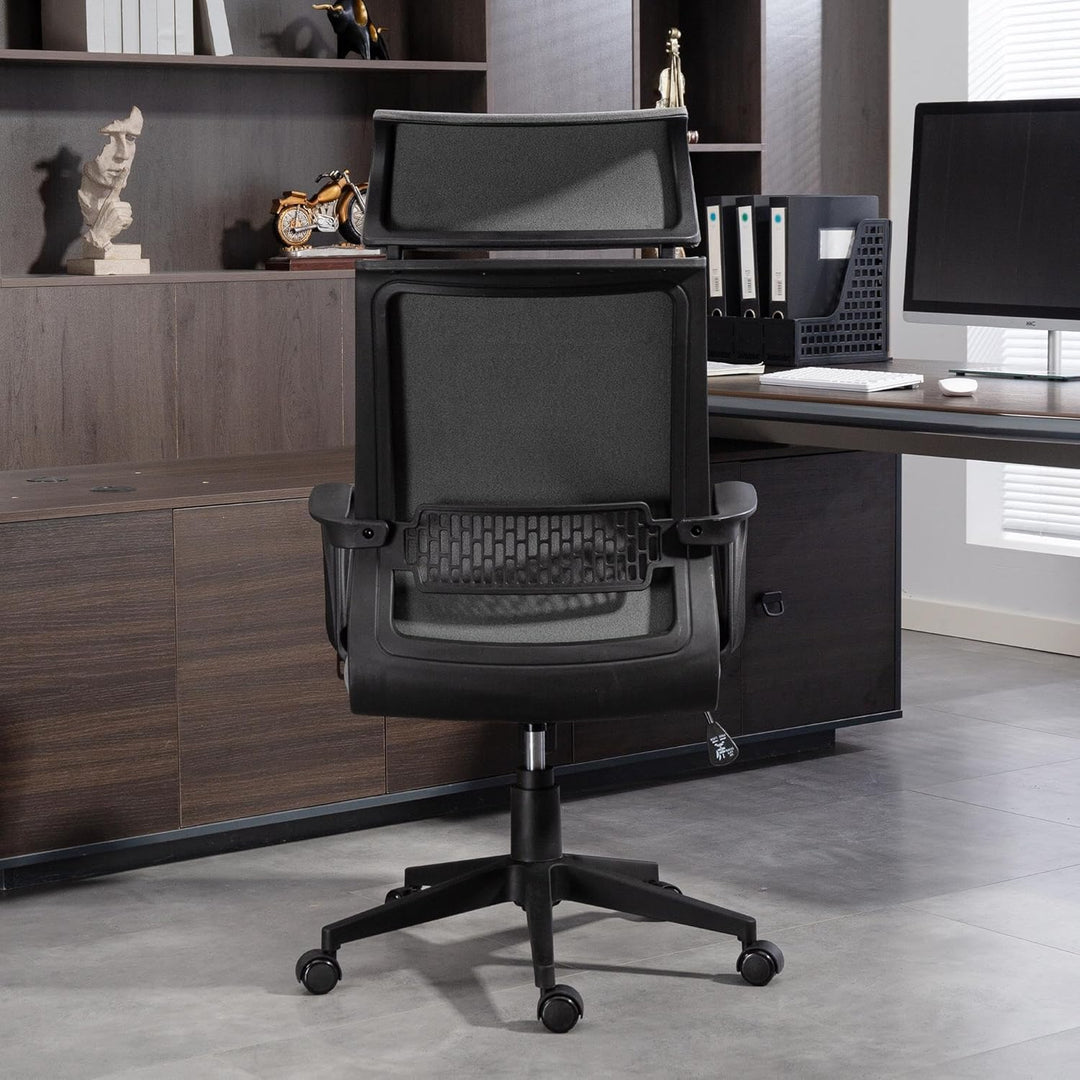 HOMCOM Bürostuhl, Ergonomischer Schreibtischstuhl mit Armlehne, Kopfstütze, Höhenverstellbarer Drehs