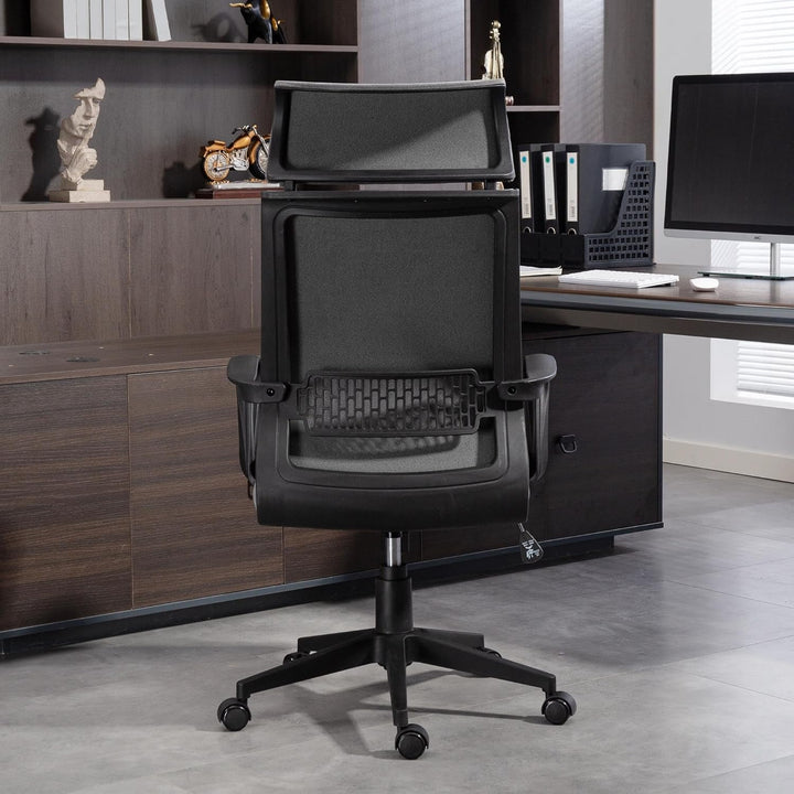HOMCOM Bürostuhl, Ergonomischer Schreibtischstuhl mit Armlehne, Kopfstütze, Höhenverstellbarer Drehs