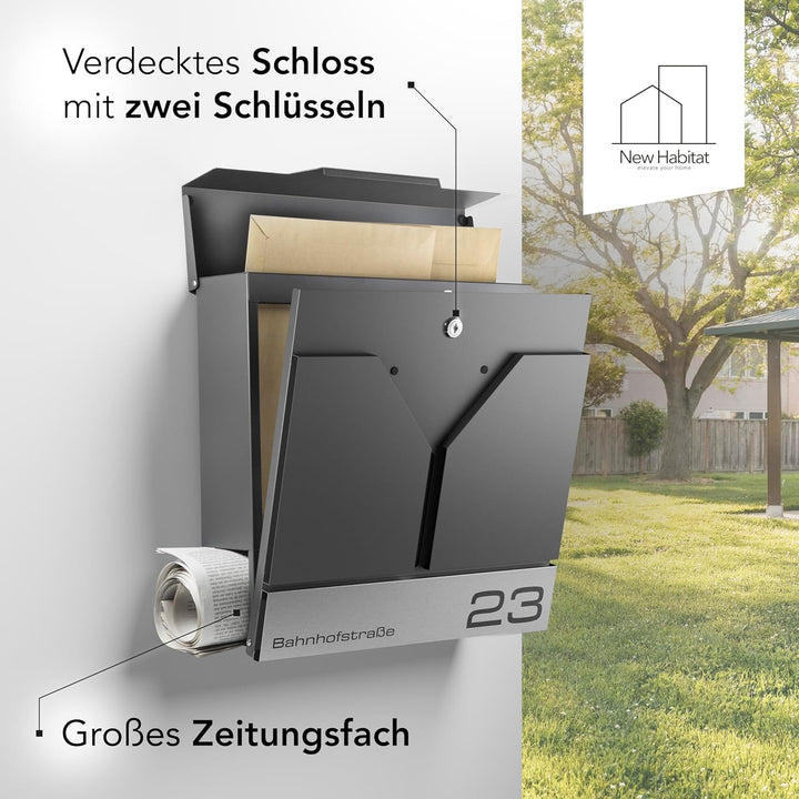 NewHabitat - Briefkasten Valencia personalisiert - Anthrazit RAL 7016 Mit Gravur, Mit Gravur