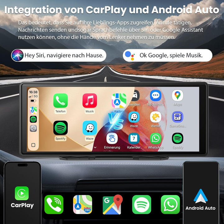 CarPlay Bildschirm, Wireless Android Auto Display mit GPS Navigationsgeräte, Bluetooth Freisprechein
