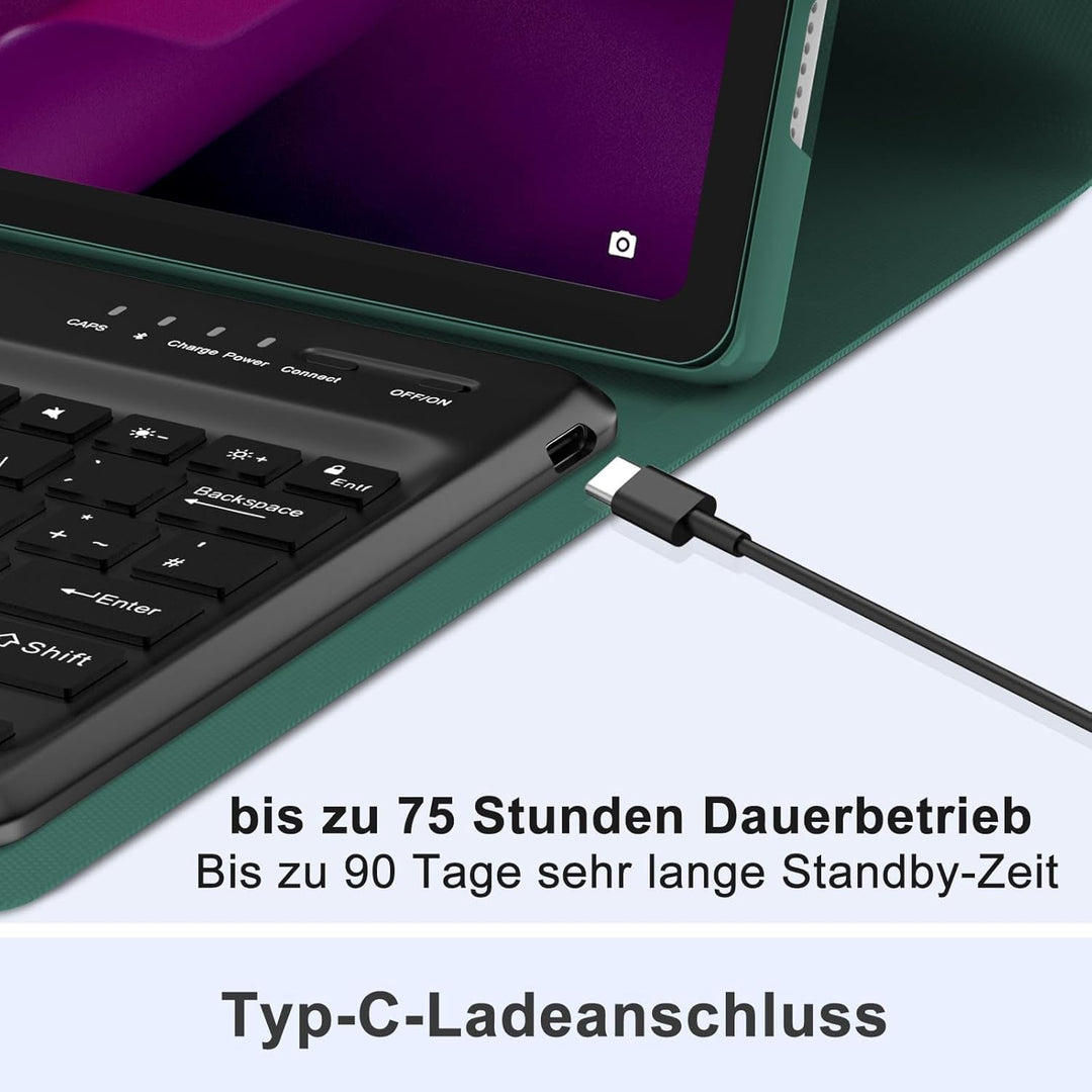 Hülle mit Tastatur für Lenovo Tab P12 12,7" (2023 TB370FU) - Deutsche QWERTZ Tastatur, Bluetooth 5.0