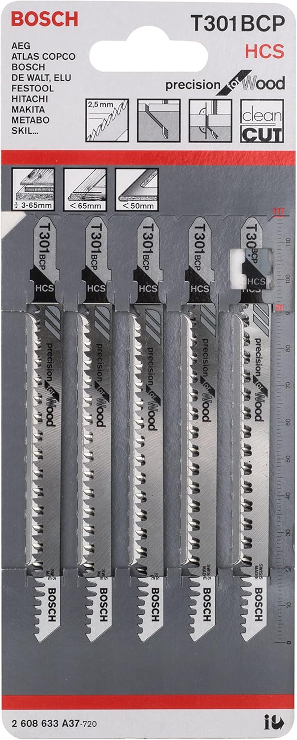 Bosch 5x Stichsägeblatt T 301 BCP Precision für Wood (für weiches Holz, gerader Schnitt, Professiona