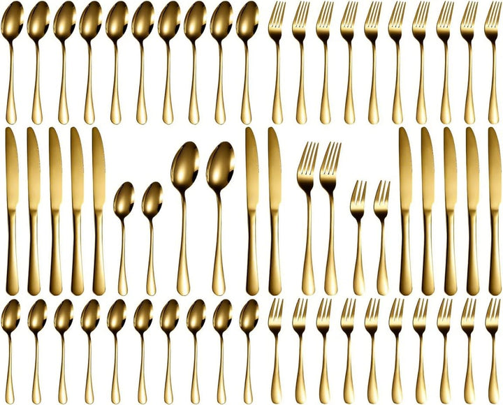 Besteck Set 12 Personen, 60 teilig Goldenes Edelstahl Bestecksets, Elegantes Essbesteck, Hochglanzpo