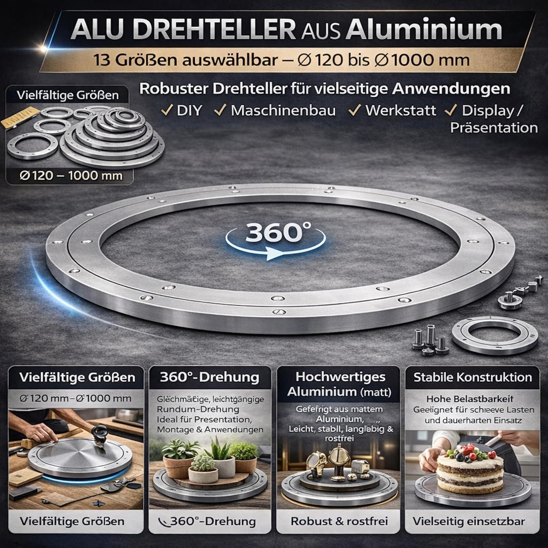 ALU Drehteller 13 Grössen von 120 bis 1000mm (Aussendurchmesser: 1000mm;), Aussendurchmesser: 1000mm