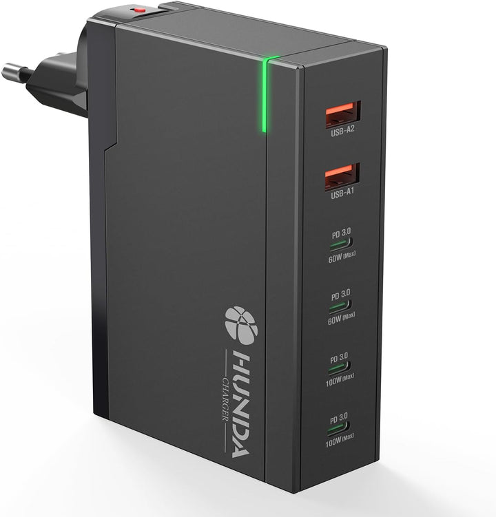 200W USB C Ladegerät,HUNDA GaN LadegerätUSB C 6 Ports,USB C Schnellladegerät Unterstützt 100W PD3.0
