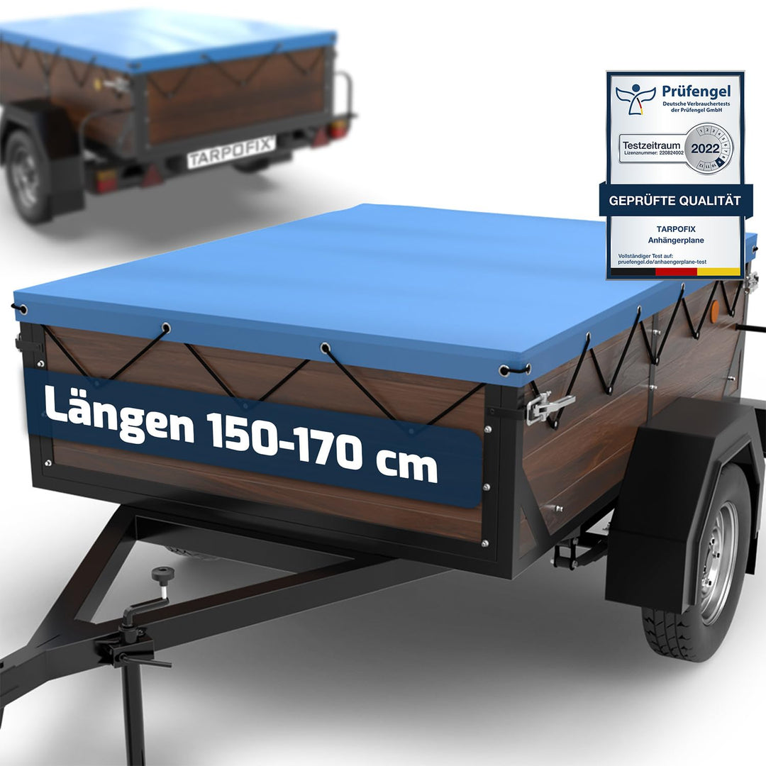 Tarpofix® Anhängerplane Flachplane 150 x 115 x 7,5 cm - inkl. Planenseil - randverstärktes Anhänger