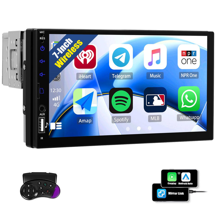 CAMECHO Autoradio 1 Din Wireless Carplay Android Auto Bluetooth Radio mit 7 Zoll LCD Touchscreen HD