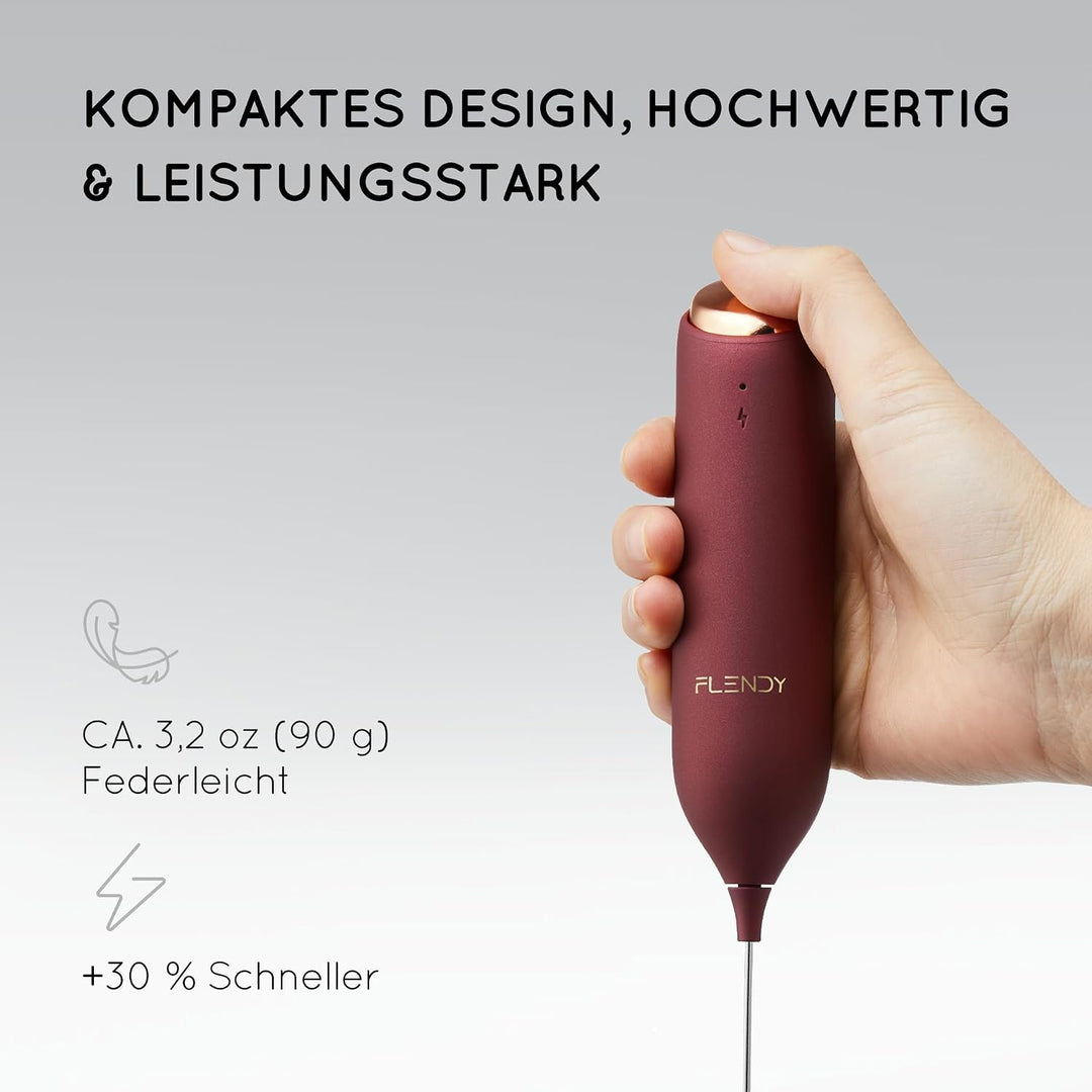Flendy Wiederaufladbarer Elektrischer Milchaufschäumer-Stab mit Ladesockel | USB‑C‑Ladesockel, Doppe