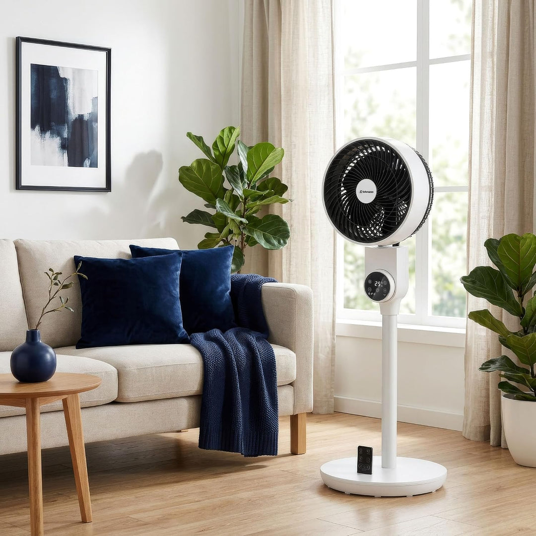 LEHMANN Standventilator, leiser Ventilator mit Schlafmodus & Naturmodus, Timer 12 h, Fernbedienung,