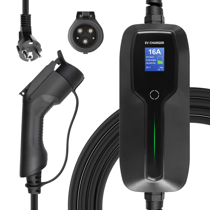 Morec Typ1 Tragbares EV Ladekabel Schaltbare Ladebox 10/16A Ladegerät mit Bildschirm Schuko 2 Pin EV