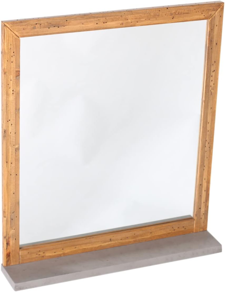 Woodkings® Spiegel 80x70cm Burnham Echtholz recycelte Pinie Natur rustikal Badspiegel mit Ablage in