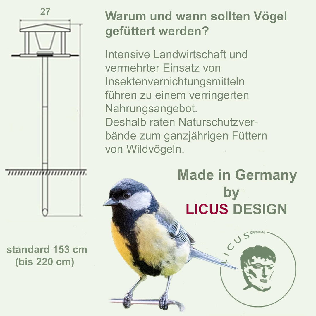 Vogelhaus mit Ständer wetterfest aus Edelstahl - Stabiles Vogelfutterhaus für draussen, modern aus M
