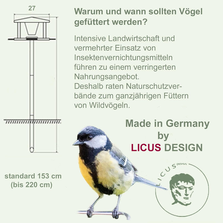 Vogelhaus mit Ständer wetterfest aus Edelstahl - Stabiles Vogelfutterhaus für draussen, modern aus M