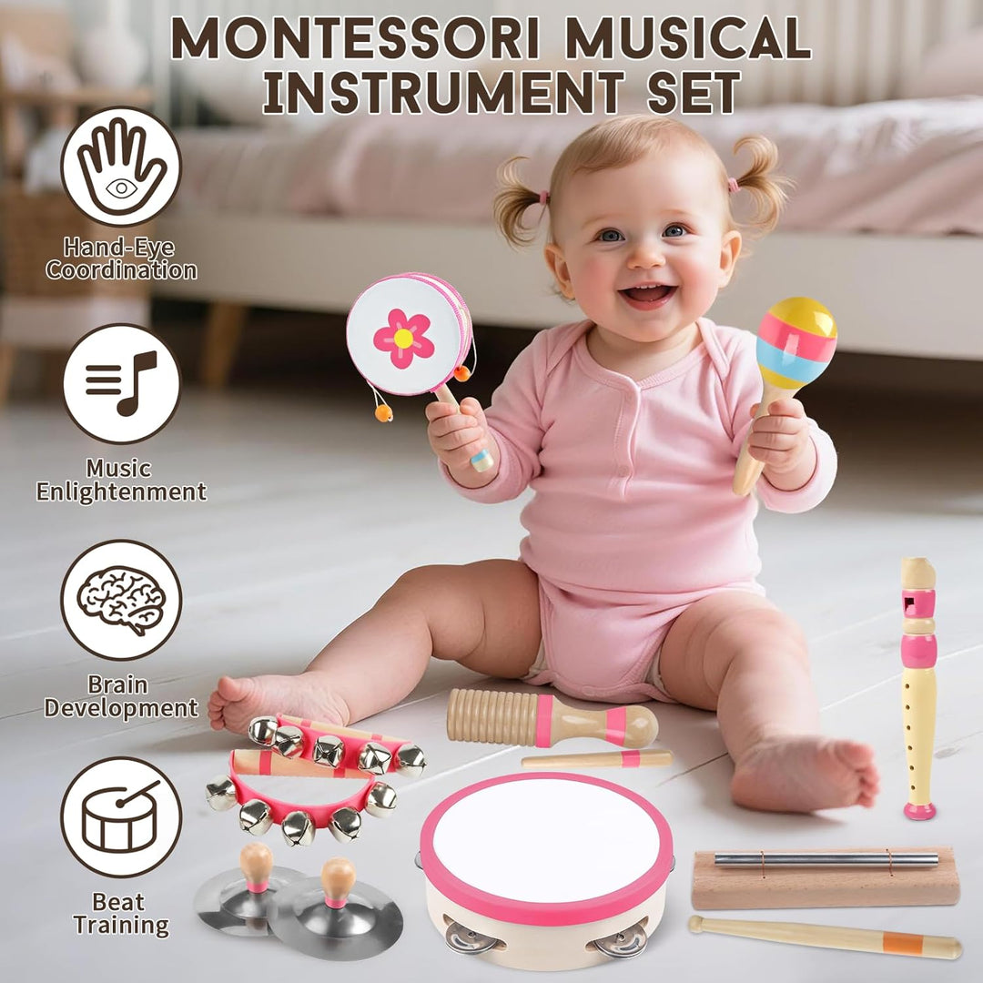 Musikinstrumente für Kleinkinder 1 2 3-jährige Mädchen, Baby Montessori Holzspielzeug für Kinder von