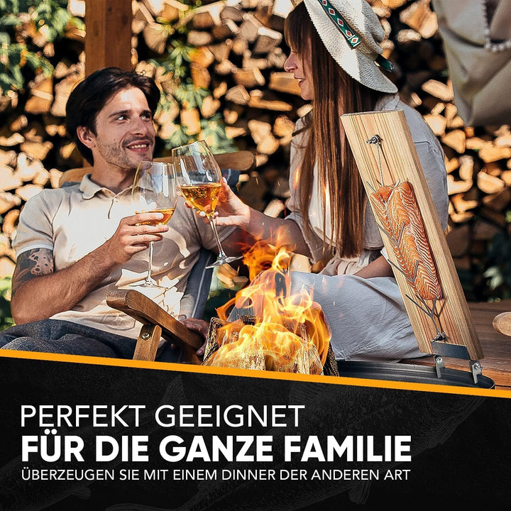 Flammlachsbrett mit Halterung aus Edelstahl (100% Made IN Germany) Lachsbrett aus 100% hochwertiger