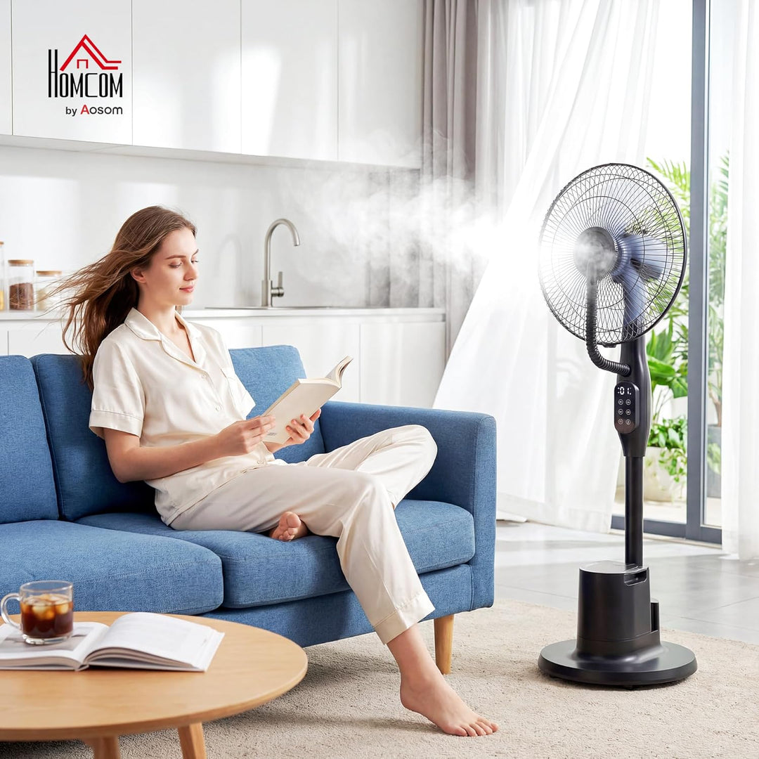 HOMCOM Ventilator mit Wasserkühlung, Luftbefeuchter leise, Neigbar Standventilator inkl. Sprühnebel,