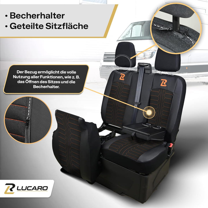 LUCARO Sitzbezüge Auto Tornado für Ford Transit 2013 und Später - Sitzbezug Set 1+2 - Auto Sitzbezüg