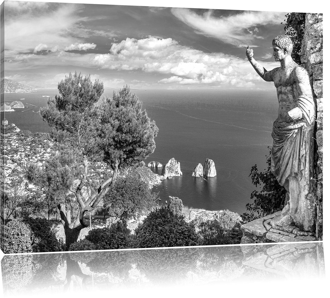 Pixxprint Insel Capri in Italien Kunst B&W, Format: 100x70 auf Leinwand, 100x70