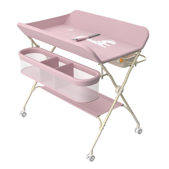 Klappbare Wickelkommode, Baby Wickelkombi, mobiler Wickeltisch mit Wickelauflage und Ablagefächern,